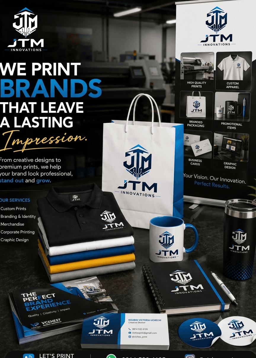 JTM Innovations brand identity mockup
