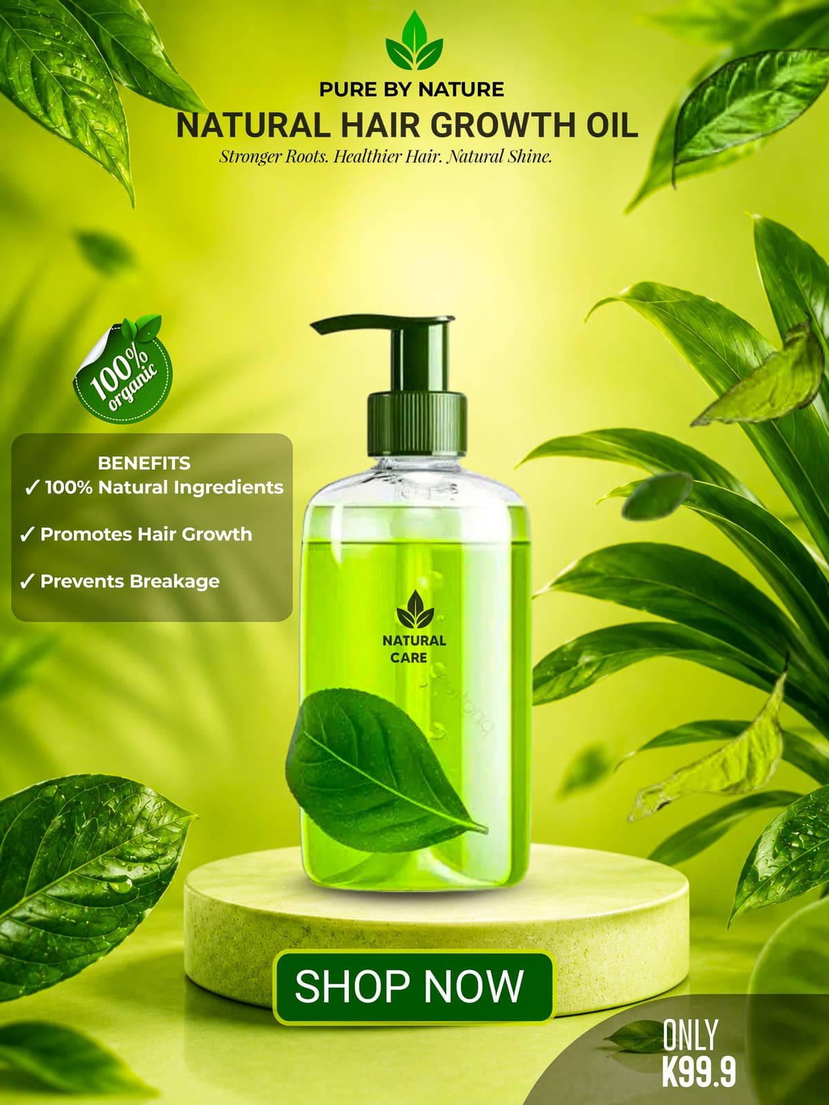 Pure By Nature hair growth oil advertisement